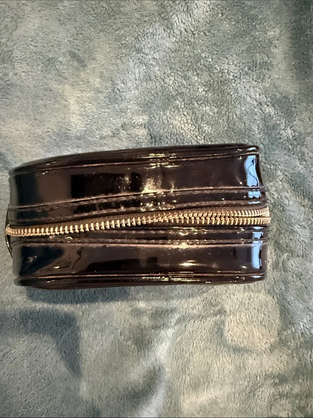 Tory Burch Black Patent Logo Zip Cosmetic Case